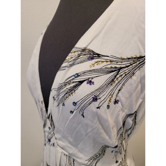 Free People Retro Boho Midi Dress Surplice V-Neck Size 4 Deep V Bohemian EUC - Picture 8 of 15